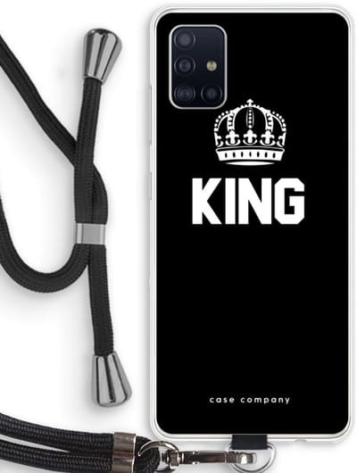 Case Company® - Hoesje met koord geschikt voor Samsung Galaxy A51 4G hoesje met Koord - King zwart - Telefoonhoesje met Zwart Koord - Bescherming aan alle Kanten en Over de Schermrand