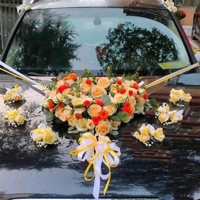 Nieuwe Romantische Bruiloft Auto Bloemdecoratie Set Bruids Strikken Decor Deurklink Linten Zijden Roos Kunstmatige Auto Hoofdbloemen