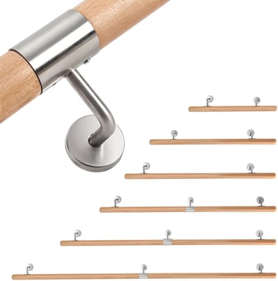 Houten Trapleuning 200 cm - Wandleuning met Montageset - Voor Trap, Kelder en Entree - Binnen & Buiten