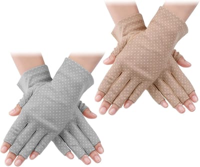 Vingerloze Zomerhandschoenen voor Dames, 2 Paar Antislip UV Bescherming voor Autorijden en Buitenactiviteiten, Khaki/Grey