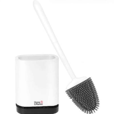 Home & Marker - Siliconen Toiletborstel met Houder - WC Borstel Hygiënisch - Sneldrogend - Vrijstaand of Hangend - Zwart/Wit - TOILETBRUSH