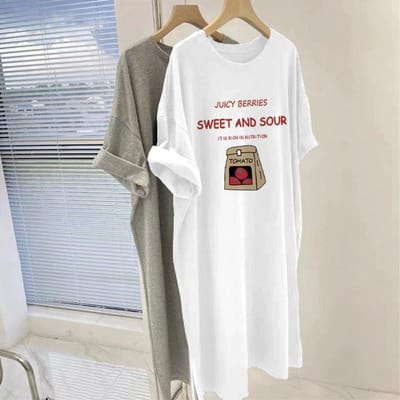 Zomer Losse Koreaanse Versie Puur Katoen T-shirt Dames Grote Maat Lange Casual Rok Retro Top M white