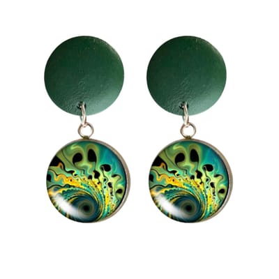 Clip oorbellen- Pauw- groen -hout-geen gaatje- Charme Bijoux