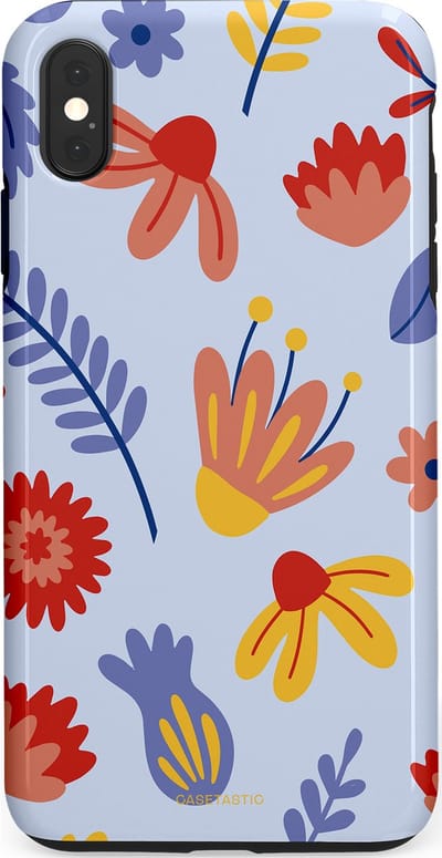 Casetastic hoesje geschikt voor Apple iPhone XS Max - Dubbellaagse bescherming - Bloemenwind - Fashion Case - Lichtblauw Terracotta Geel