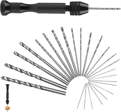 SnelShoppen - Mini Hand Boor Set - 25 Precisie Boor Bits - Handboor voor Hout, Metaal, Sieraden - Lichtgewicht Aluminium - Voor Hobby en Ambacht - Dra