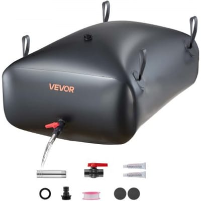 VEVOR Water Storage Bladder, 330L Portable & Collapsible Water Storage Bag, Wear-Resistant 1000D PVC Soft Waters Bag, Leakproof Camping Tank Containers for Garden Irrigation RV Emergency Use, Black