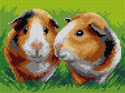 Voorbedrukt stramien - 3615 - Guinea Pigs - Cavia's 18x24 cm (STRAMIEN ZONDER GARENS)