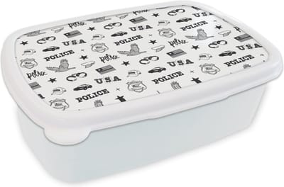 Broodtrommel Wit - Lunchbox - Brooddoos - Politie - Amerika - Handboeien - Patroon - 18x12x6 cm - Volwassenen