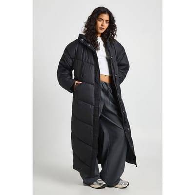 boohoo Dames Hooded Quilt Detail Maxi Puffer | Zwart | Maat: 36