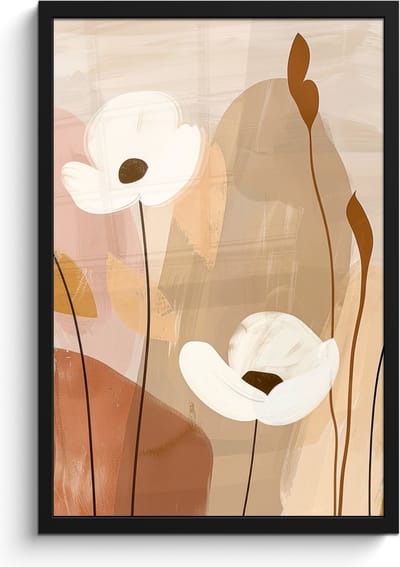 Poster in lijst - Fotolijst 40x60 cm - Posters - Bloemen - Abstract - Beige - Line art - Posterlijst zwart - Decoratie - Wanddecoratie woonkamer - Muurdecoratie slaapkamer