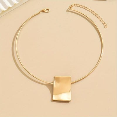Geometrische Vierkante Choker Ketting Vintage Eenvoudige Stijl Sieraden Voor Vrouwen Halsband Vrouwen Eenvoudige Feestelijke Accessoires beige