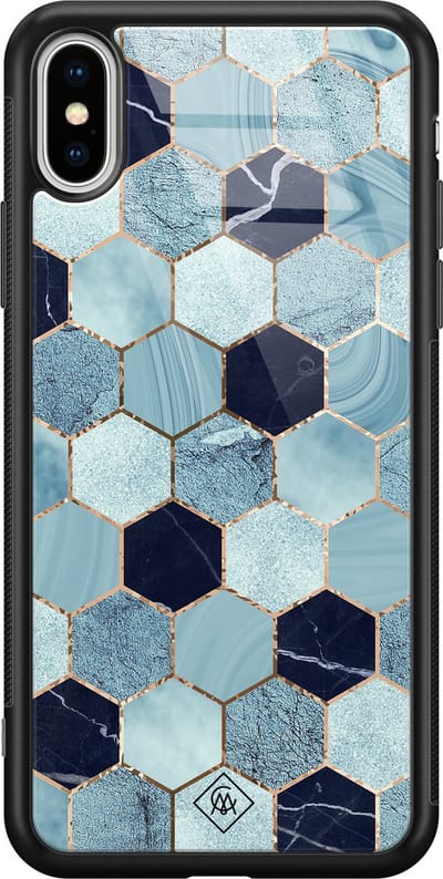 Casimoda® hoesje - Geschikt voor iPhone Xs Max - Blue Cubes - Luxe Hard Case Zwart - Backcover telefoonhoesje - Roze