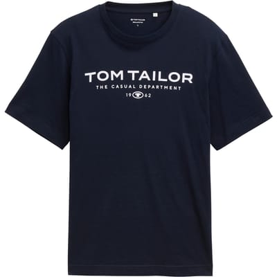 Tom Tailor - Katoenen T-shirt met logo-print - Maat XXL - sky captain blue