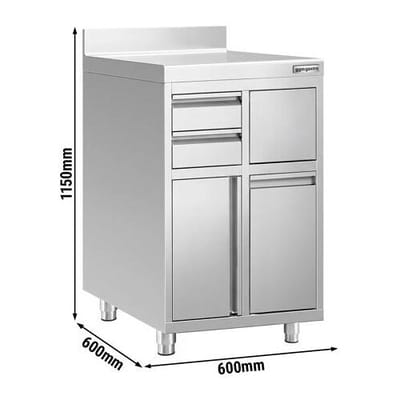 GGM Gastro Arbeitsschrank - für Kaffeemaschine - 600x600mm - mit 1 Flügeltür, 2 Schubladen, Mülleimer & Aufkantung