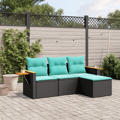 vidaXL - 4-delige - Loungeset - met - kussens - poly - rattan - zwart