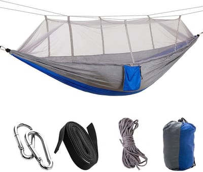 Draagbare Hangmat - Kampeerbed Schommel - Ontspannen Buiten - Hoge Sterkte Nylon - 260x130cm - Grijs Blauw