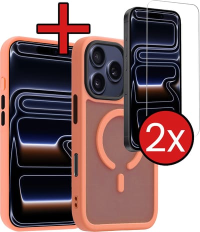 Hoesje - Met 2x Screenprotector - Geschikt voor iPhone 17 Pro / 18 Pro - Magsafe Compatible - Sterk & Shockproof - Shock Proof Case - Back Cover - Telefoon Hoes - Telefoonhoes - Perzik