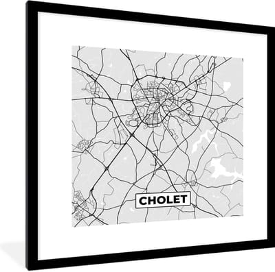 Fotolijst incl. Poster - Plattegrond - Kaart - Stadskaart - Frankrijk - Cholet - 40x40 cm - Posterlijst