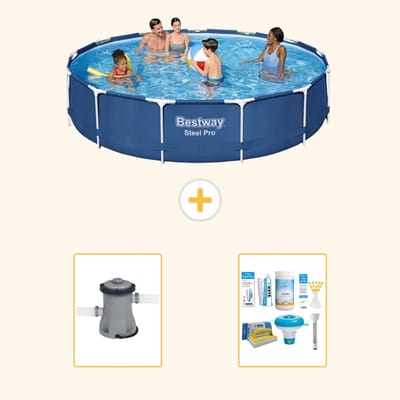 Bestway Rond Steel Pro Zwembad - 396 x 84 cm - Blauw - Inclusief Pomp - Onderhoudspakket - 3-delig