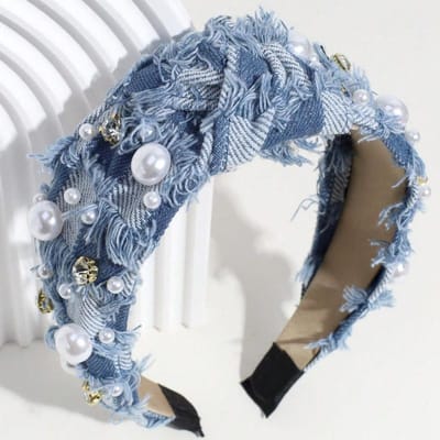Dames Mode Hoofdband met Knoopontwerp, Versierd met Kunstparels & Strass, voor Decoratie Tiara's, Haarband, Haar Hoepel, Haarband, Hoofdstuk one-size gray