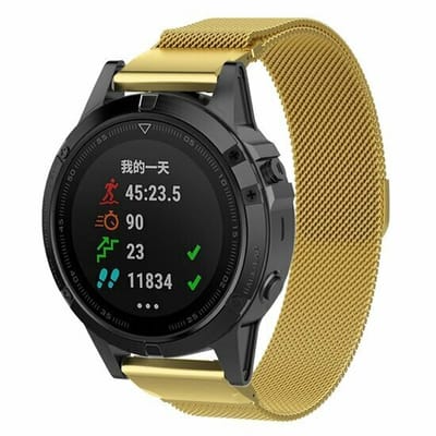 By Qubix - Geschikt voor Garmin bandje - 22mm Quickfit - Milanese bandje - Goud - Geschikt voor Garmin Instinct 3 / Instinct E - 45mm