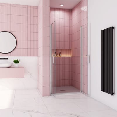 Douchedeur dubbele pendeldeur 75x185cm niche 6mm gehard glass easyclean mat wit aluminium profiel
