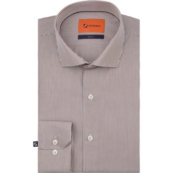 Suitable Twill Overhemd Extra Lange Mouw Streep Bruin - Maat 40 - Heren - Casual Shirt