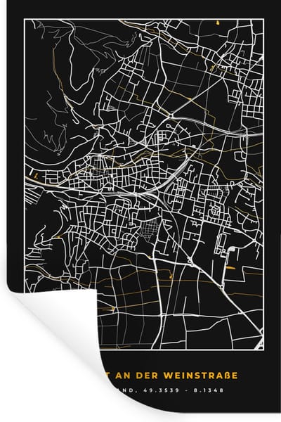 Muurstickers - Sticker Folie - Goud – Duitsland – Plattegrond – Gold – Stadskaart – Kaart – Neustadt an der Weinstraße - 20x30 cm - Plakfolie - Muurstickers Kinderkamer - Zelfklevend Behang - Zelfklevend behangpapier - Stickerfolie