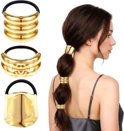 3 stuks gouden haarmanchetten voor paardenstaarten, metalen haarelastieken, trendy haaraccessoires voor een stijlvolle look