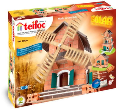 Teifoc® Bouwdoos – Zonne Windmolen en Watermolen – 380 onderdelen – Echte mini Bakstenen met Cement, Kom en Troffel – Bouwpakket voor kinderen vanaf 8 jaar