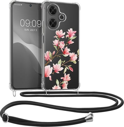 kwmobile telefoonhoesje geschikt voor Xiaomi Redmi 13 - Hoesje met telefoonkoord - Back cover voor smartphone - Case in poederroze / wit / transparant