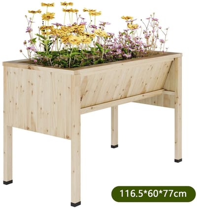 RosaBloom Houten plantenbak met poten - Verhoogde plantenbak - Kweekbak voor buiten - Extra diepe plantenbak - Duurzaam cederhout - 116.5x60x77 cm