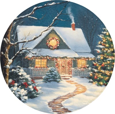 Badmat rond 70x70 cm - Antislip - Kerst - Kerstboom - Winter - Huis - Sneeuw - Badmatten voor badkamer - Badkamermat - Douchemat - Ronde badkamer mat
