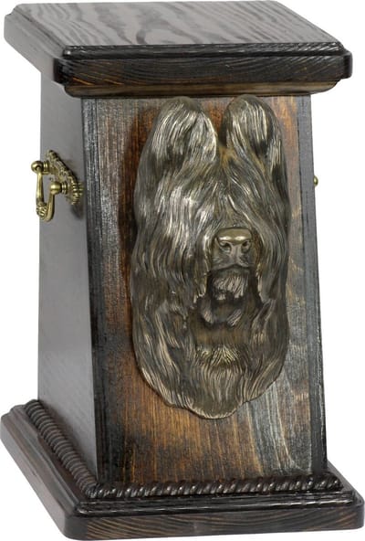 Elegante urn voor Briard met hondenbuste ter nagedachtenis