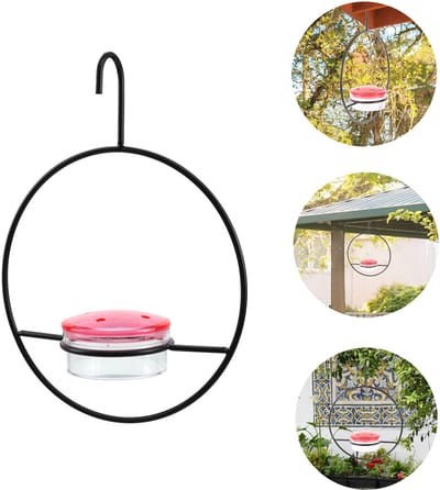 Voederhuisje voor kolibries - Hangend ontwerp - Met haak - Houdt voer en water vast - Prachtige tuindecoratie - Een must-have voor vogelliefhebbers - Voor patio's en achtertuinen - Zwart, roze