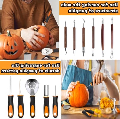 Pompoen Uitsnijset - Carving Kit - Halloween Decoratie Maken - 10 Dubbelzijdige Stencils - 11 Delig - Zwart