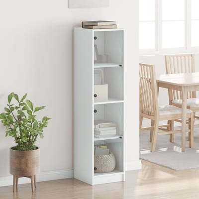 vidaXL - Hoge - kast - met - glazen - deuren - 35x37x142 - cm - wit