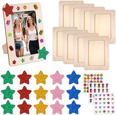 PromoHome DIY Fotolijsten Set - 8 Stuks Houten Lijsten met Decoratiemateriaal