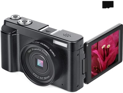 Digitale camera met 48 MP, HD 1080p, 16x zoom, flip-screen, 32GB geheugenkaart