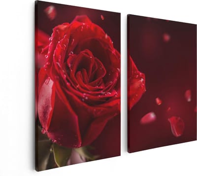 Artaza Canvas Schilderij Tweeluik Romantische Rode Roos  - 80x60 - Foto Op Canvas - Canvas Print