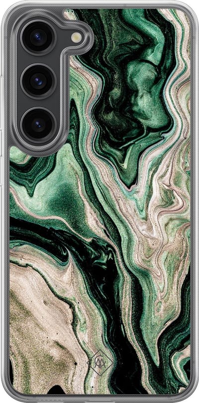Casimoda® hoesje - Geschikt voor Samsung Galaxy S23 Plus - Groen marmer / Marble - 2-in-1 case - Schokbestendig - Marble design - Verhoogde randen - Groen, Transparant