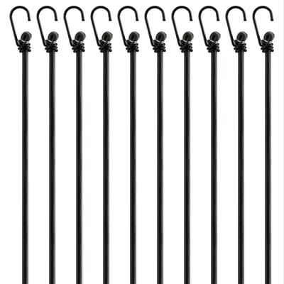 Set van 12 Elastische Touw met Haken in 4 Lengtes & Zwart - Bungee Bandjes - Bunji Koord met haken - Bungie Koord Pakket Extra sterk voor Verschillende Soorten Bagage
