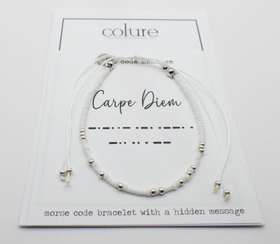 Colure® morse code armband glanzendwit Carpe Diem