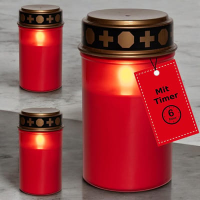 Novaliv LED graflampen zonder batterij en timer 6/18 rood 3x kaarsen begraafplaats graflamp LED zonder batterij begraafplaatskaars LED kaars buiten gedenkkaars graflantaarn eeuwig licht rouwkaars