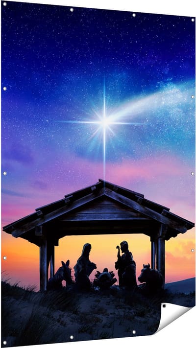 Gards Tuinposter Heilige Familie van Jezus met de Ster van Bethlehem - 120x180 cm - Tuindoek - Tuindecoratie - Wanddecoratie buiten - Tuinschilderij