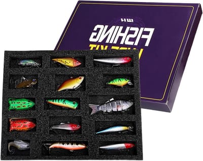 15 Stks Kerst Vissen Lokken Box Set Uittrekbaar Ontwerp EVA Gevoerd Hard Lokken Vib Crankbait Multi Jointed Kunstaas voor Bass Forel Baars