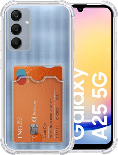 Transparant hoesje met Pasjeshouder geschikt voor Samsung Galaxy A25 - Shock Proof Case - Kaarthouder