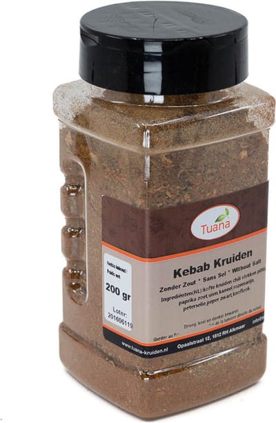 Tuana Kruiden - Kebab Kruiden Zonder Zout - Strooibus 130 Gram - MP-K-0011