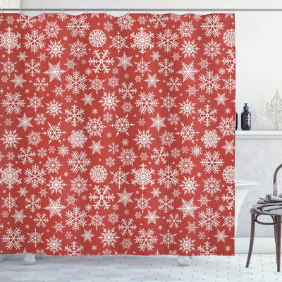ABAKUHAUS Douchegordijn – 175x240 cm – stof, wit-rood sneeuwvlokken
