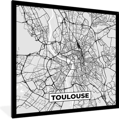 Fotolijst incl. Poster - Kaart - Stadskaart - Frankrijk - Toulouse - Plattegrond - 40x40 cm - Posterlijst